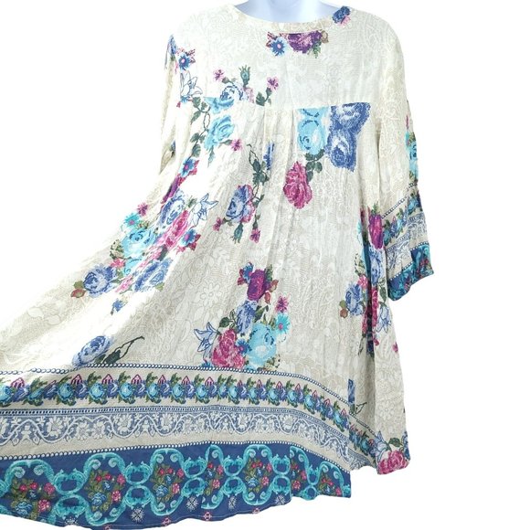 Jodifl Floral Tunic Top Flowy Size S Lightweight 3/4 Sleeve Pockets Peasant Blue - Picture 5 of 14